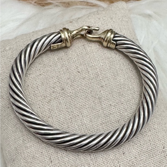 David Yurman 7mm Hook & Buckle Cable Cuff Bracelet .925 14K Gold Sz S - Picture 6 of 11